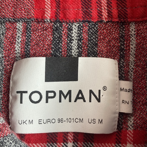 Mens EUC TOPMAN Red Flannel Button Down Shirt Medium - Picture 3 of 7